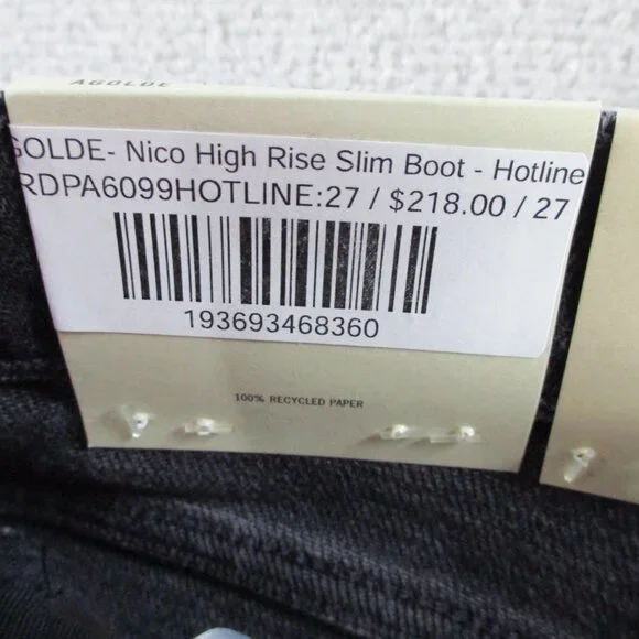 Agolde Jeans Womens 27 Black Denim Nico High Rise Slim Boot Hotline NWT $218 - Picture 11 of 15